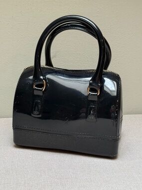 Small Black Jelly Style Candy Rubber Handbag Purse Satchel